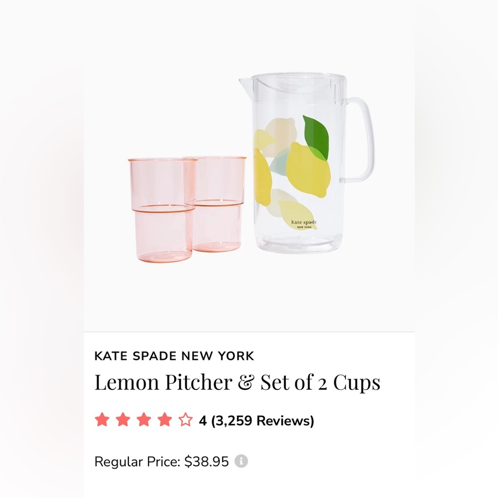 NWOT Kate Spade Drinkware Pitcher Set